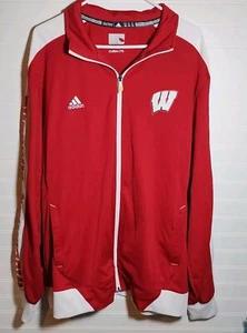 Wisconsin Badgers Full Zip Jacket Mens Xlg Adidas Red White College Spell Out - Picture 1 of 12