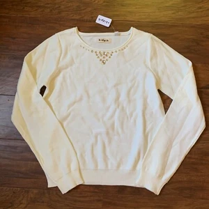 NWT Girls Kidpik Cream Sweater With Gold Jewels Size 10 Exc Comfortable Soft - Picture 1 of 3