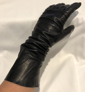 Guanti neri donna pelle fine morbida sotto gomito PICCOLI cosplay moda clubwear - Foto 1 di 13