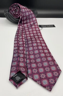 Nordstrom Men's 100% Silk Tie ~ Magenta ~ Medallion Floral Pattern - Image 1 of 4