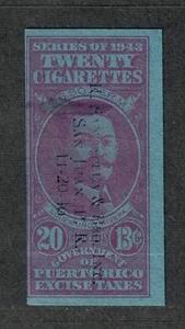 US Puerto Rico 1943 Cigarette Revenues 20 @ 13c - Picture 1 of 2