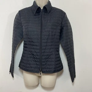 ANNE FONTAINE Black Quilted Zip Jacket Size 2  Felicia Lightweight Seamed - Picture 1 of 11