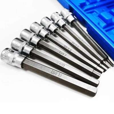 HEX H Sockets Set extra long 3/8" male Hex Allen key Socket Bits 3-10mm Metric - Image 1 of 4