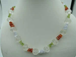 Edelsteinkette mit Bergkristallkugeln und Berkristall, Karneol, Peridot 89 - Bild 1 von 10