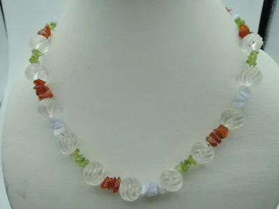 Edelsteinkette mit Bergkristallkugeln und Berkristall, Karneol, Peridot 89 - Bild 1 von 4