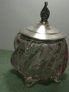 ANTIQUE SILVER PLATE PRESSED GLASS POWDER JAR - Picture 1 of 12