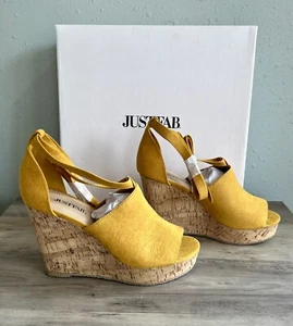 JustFab Spring Classic Cork Wedges Golden Spice Women’s Size 6.5 New In Box - Picture 1 of 9