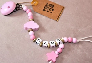 Schnullerkette mit Namen ★ Wolke & Stern ★ Rosa & Gold  ★ Mädchen ★ Babygeschenk - Bild 1 von 3