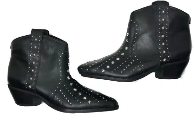 Botas de tornozelo femininas Sam Edelman Brian couro preto cravejado tamanho 6 - Imagem 1 de 4
