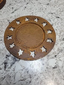 Rustic Farmhouse Candle Holder Metal Plate Cottagecore Farm Primitive Decor - Picture 1 of 4