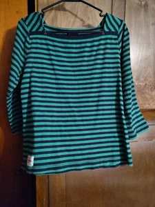 American Living Size XL Green Blue Striped Shirt 3/4Length Sleeves Cottage Core - Picture 1 of 3