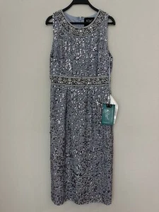 Neu mit Etikett Mac Duggal Stahl blau Pailletten ärmellos Kleid mit Rundhalsausschnitt 10739 Größe 8 - Bild 1 von 9