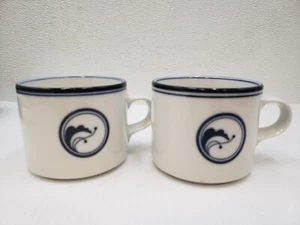 DANSK FLORA Juniper Blue Flat Coffee Cups ~ Set of 2 - Picture 1 of 8