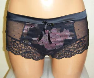 Pleasure State Short Brief Patina Size XS 8 Black Pink Floral Lace Knickers - Picture 1 of 3