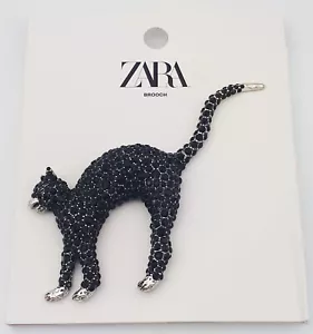 Nuevo Broche Gato ZARA 4736/254 Estrás Negro Gatito Grande Tono Plata Prendedor - Imagen 1 de 2