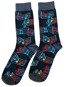 Music Note Patterned Black Socks Colorful Treble Clefs Notes Singer Musician - Picture 1 of 8