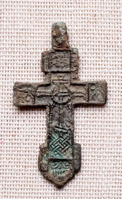 COLGANTE CRUCIFIJO ORTODOXO RUSO RARO ANTIGUO c. FINALES DE 1500 - PRINCIPIOS DE 1600 Foto 1 de 4