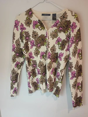 Cárdigan Suéter Vintage Liz Claiborne Floral Estampado Único Grande Foto 1 de 4