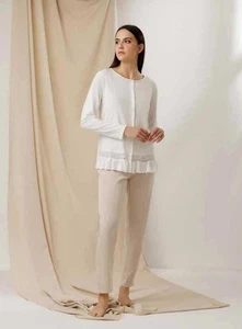 Pigiama donna aperto in jersey di cotone con pizzo Andra 9722 - Imagen 1 de 1