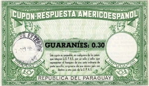 IRC Reply Coupon PARAGUAY 1952 Guaranties 0.30 American Spanish Postal Union - Picture 1 of 2