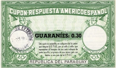 IRC Reply Coupon PARAGUAY 1952 Guaranties 0.30 American Spanish Postal Union - Image 1 of 2