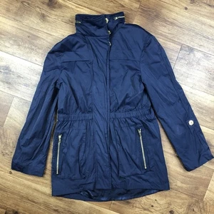 Ciao Milano Women Sz XS Navy Blue Gold Hardware Rain Coat Jacket *STAINS - Picture 1 of 12