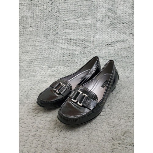 Mocassini ECCO donna taglia 38 EU 7 5 US neri vernice scarpe comode slip on