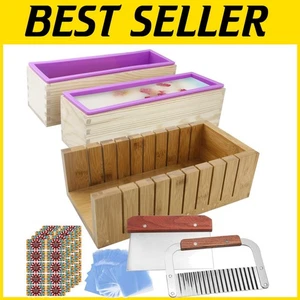 Versatile 2 PCS Soap Loaf Molds with Wavy & Straight Slicer - Durable Silicone - Picture 1 of 9