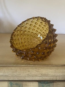 Vintage MCM Fenton Braunglas Aschenbecher Schmuck Schuhnagel runde Kugel Kuppel Honig/Gold - Bild 1 von 10