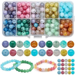 Crackle Glasperlen Bastel Schmuck Bunte Armband Perlen 8mm 200 Stück - Bild 1 von 2
