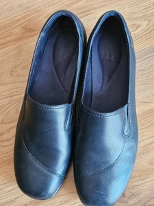 Clarks woman's size 10M small wedge navy blue slip on shoes  - Afbeelding 1 van 8