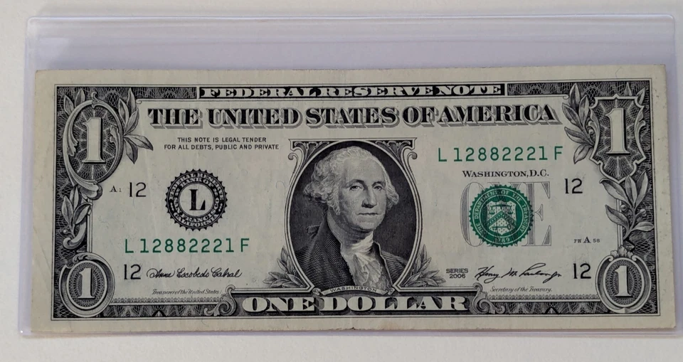 US One Dollar, 2006, $1 Trinary Serial Number  - Image 1 of 2