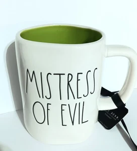 Rae Dunn DISNEY VILLIANS COLLECTION MUG GREEN INSIDE NWT Coffee Cup 2 sided - Picture 1 of 4