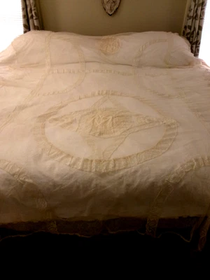 АНТИКВАРНОЕ ФРАНЦУЗСКОЕ КРУЖЕВНОЕ И ЛЕНТОЧНОЕ КРУЖЕВНОЕ ПОКРЫВАЛО ПОКРЫВАЛО 70X102 - Изображение 1 из 4