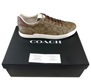 NEW Coach Men’s Signature Logo Coated Canvas Khaki/Saddle Sneakers Sz 11D G4949 - Picture 1 of 8