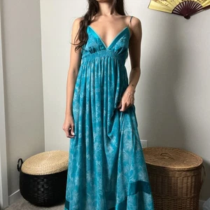 Vintage Y2K Victoria's Secret blau Boho Spitze Blumen V-Ausschnitt Slip Maxikleid Kleid - Bild 1 von 9