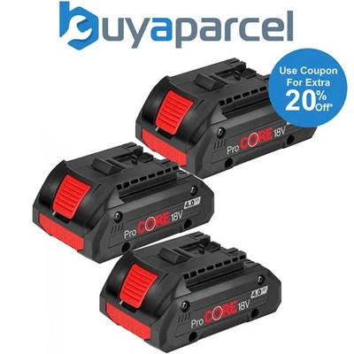 3 x Bosch 1600A016GB ProCORE GBA 18v 4.0Ah Lithium Ion Battery Cordless