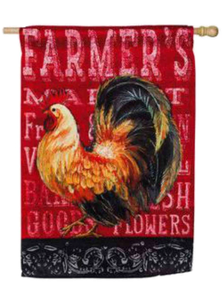 Evergreen Blackboard Rooster Fabric Decorative Garden Flag 18 by 12 Inch - Image 1 of 2