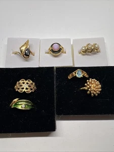 Vintage Avon Goldtone Rhinestone Rings Lot Set of 7 - Picture 1 of 11