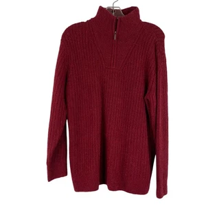 L.L.Bean Maroon Knit Quarter Zip Sweater Women's Medium Wool Blend - Picture 1 of 12