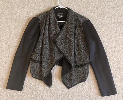 Kut From The Kloth Moto Jacket/Sweater Color Black & Gray Size Medium - Image 1 of 4