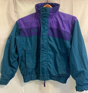 Kids Vintage Columbia Bugaboo Jacket Teal Purple Colorblock 90s Retro Nylon - Picture 1 of 11