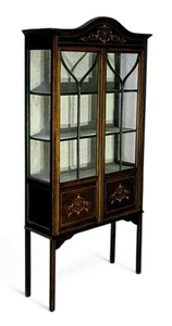 ANTIQUE INLAID EDWARDIAN BOOKCASE DISPLAY CABINET MAHOGANY C1900 DECORATIVE - Picture 1 of 6