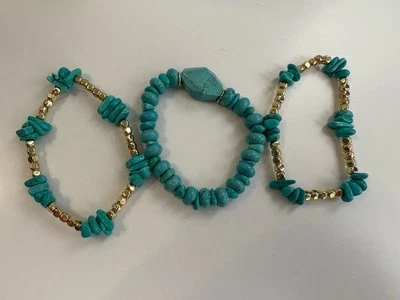 Juego de 3 Pulseras Elásticas Barse Tono Turquesa y Dorado Tono Gruesas Boho Foto 1 de 2