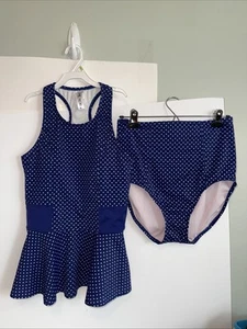 Lime Ricki Med two-piece swimwear Blue with polkadots high waist bottoms Tankini - Picture 1 of 8