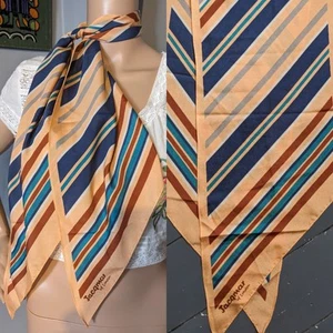 Vintage Jacqmar Silk Crepe Navy Stripe Scarf Long Tapered 20s 62" - Picture 1 of 5