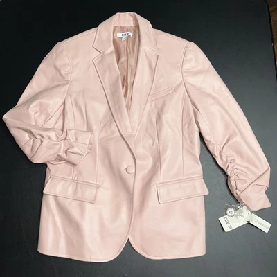 Blazer para mujer BAR III imitación cuero manga acanalada frente abierto rosa pastel talla M Foto 1 de 4