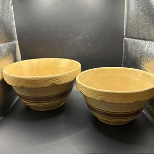 Robinson Ransbottom Roseville Pottery Vintage Mixing Bowl Yellow Ware 9” & 8” - Picture 1 of 9