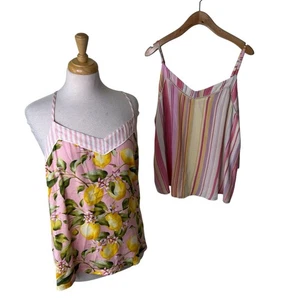 PJ SALVAGE Set of 2 Camisole Pajama Tanks Lemons & Stripes Large NWT - Picture 1 of 9