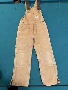 Carhartt Duck Canvas Overalls Sz 7 Youth Regular YBR01 BRN Workwear Double Knee - Picture 1 of 5